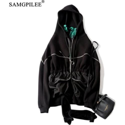 Autumn Sweatshirts Women 2020 Casual Hoodies For Girls Cotton Full Sleeve Patchwork Zip-up Hooded Winter Sweatshirt For Woman