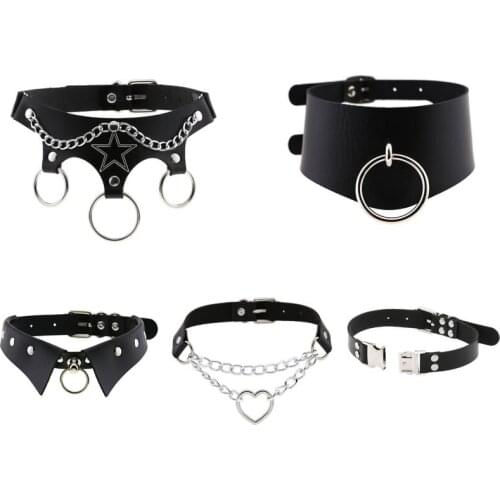 Gothic Leather Star Heart Charm Choker Necklace For Women Men Harajuku Collar Necklace Chain Dark Streetwear Punk Anime Jewelry