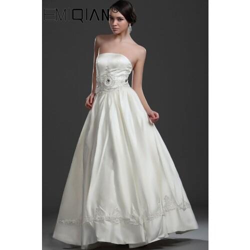 2020 New Arrival Strapless A-Line Wedding Dress Satin Gowns Floor Length Bridal Dress Lace up Vestidos De Noiva
