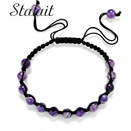 6mm Stretch Rope Braided Fashion 7 Chakra Natural Stone Bracelet Glass Bead Onyx Stone Strand Bracelets