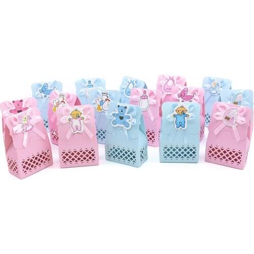 12pcs/lot Girl Boy Gift Bags Baby Shower Favors Mini Candy Chocolate Boxes for Gender Reveal Party Supplies Packaging Decoration
