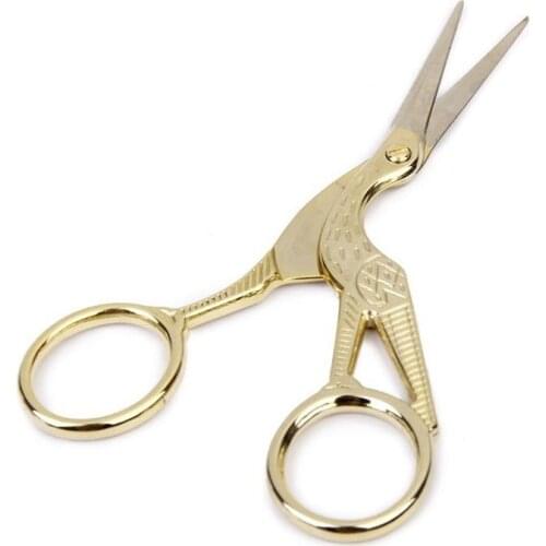 Stainless Steel Retro Tailor Scissor Crane Shape Sewing Small Embroidery Craft CrossStitch Scissors DIY Home Tools (Golden)