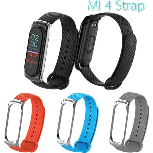 Strap for Mi Band 4 Soft Silicon Carbon Fiber for Xiaomi Mi Band 4 Strap Metal Case Bracelet Miband 4