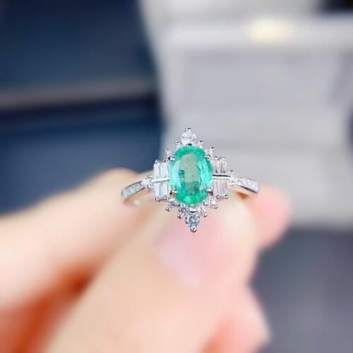 Natural real emerald luxury ring Per jewelry 925 sterling silver 4*6mm 0.52ct gemstone Fine jewelry J213303