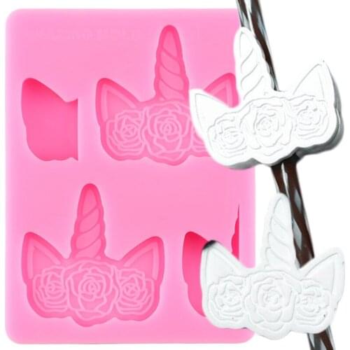 Rose Flower Unicorn Straw Topper Silicone Molds Craft Keychain Epoxy Resin Mould Necklace Jewelry Mold Fondant Chocolate Moulds
