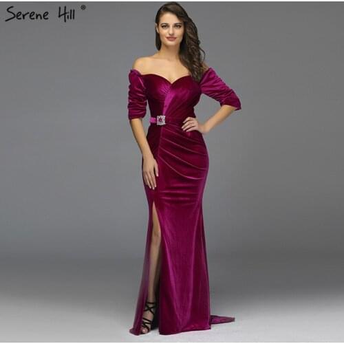 Rose Off Shoulder Half Sleeve Prom Dresses Latest Design Mermaid Sexy Prom Gowns 2020 Serene Hill BLA60894