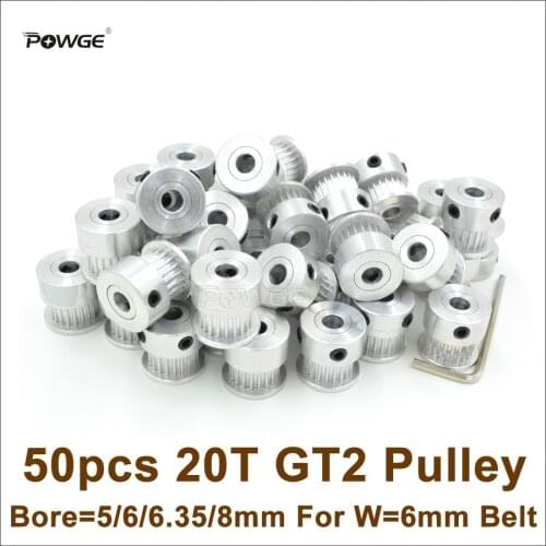 POWGE 20 Teeth 2GT Timing Pulley Bore 5/6/6.35/8mm Fit Width 6mm 2GT Timing Belt 3D Printer Parts 20T 20Teeth GT2 Pulley
