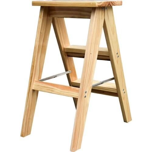 Folding Solid Wood Step Stool Household Simple Portable Stool Thicken Kitchen Seat Multipurpose Small Ladder Wooden Stable Stool