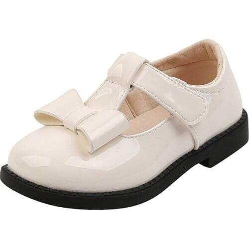 CUZULLAA Kids Elegant T-Strap Hook & Loop Patent Leather Shoes For Children Girls Butterfly-Knot Casual Shoes Size 23-33