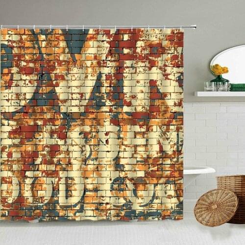 Retro Brick Wall Architecture Creative Colorful Graffiti Shower Curtain Family Bathroom Waterproof Photography Cloth Curtains