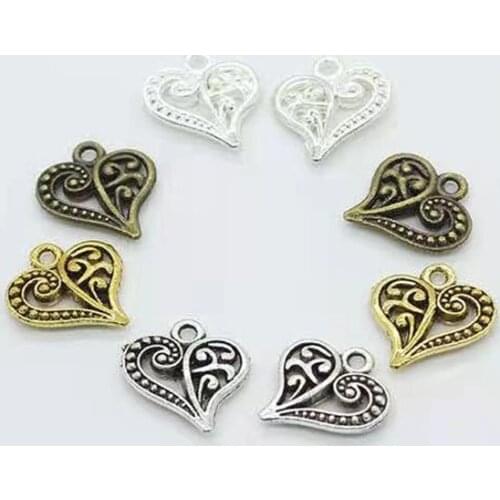 20pcs/lot Vintage Metal 4Colors Heart Charms Pendants Hand Made Supplies Fit Necklaces Bracelets Jewelry Making