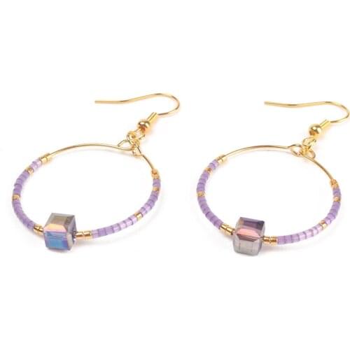 WT-E619 Trendy Glass Beads And Square Crystal Earrings Miyuki Beads Woven Earrings Fashion Earrings Jewelry Gift For Lady