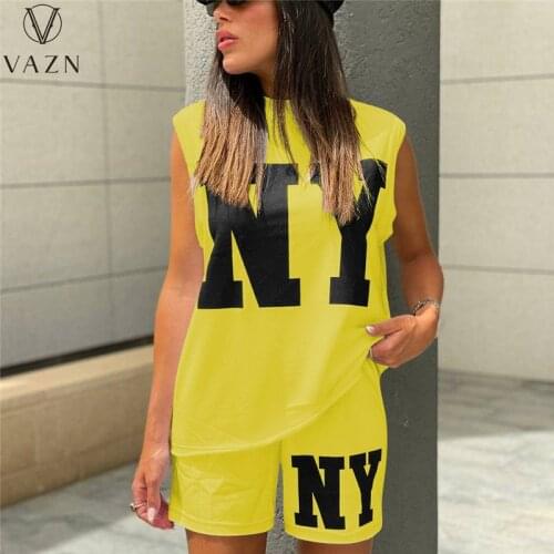 VAZN 2021 Hot Letter Simple Nature Young Casual Free Short Pants Short Sleeve Women 2 Piece Set Gym Sport Suit Women Active Wear
