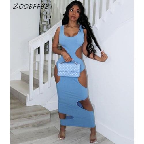 ZOOEFFBB Sexy Hollow Out Bodycon Maxi Dress Sleeveless Y2k Birthday Outfits for Women Trendy 2021 Clubwear Party Long Dresses