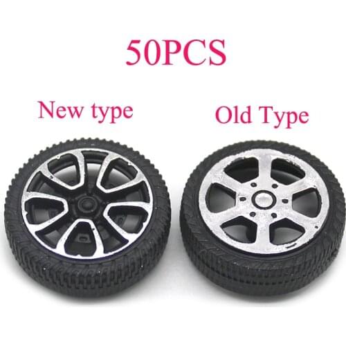 50PCS Diameter 30mm Simulation Plastic Wheels Toy Car Wheel Miniature Tires Tyres Tight Fit for 2mm Axles DIY Model RC Parts