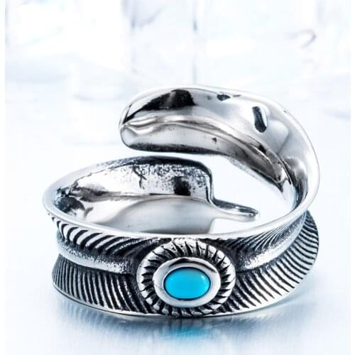 Beier Green Stone Woman And Man Stainless Steel Retro Style Gothic Unisex Feather Ring For Girl Boy BR8-367