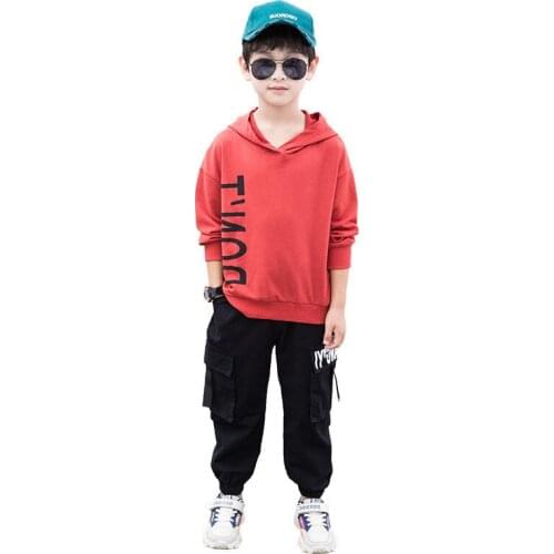 Kids boys spring / autumn suit cartoon printed hooded sweater coat + 2pcs sets of new casual trousers big virgin suit