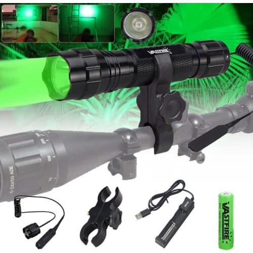 Green Light Night Hunting Flashlight Tactical Single Mode Predator Flashlight with Rifle Mount+USB Charger+Remote Switch
