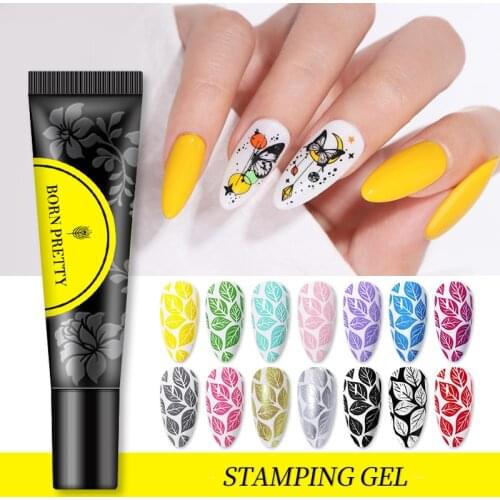 BORN PRETTY 6/8/10/12/14 Bottles 8ml Stamping Gel Polish Black White Pink Nail Template Printing DIY Stamping Gel Polish Set