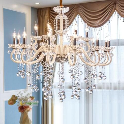 Living Room crystal Chandeliers European Luxury Modern Restaurant Candle Lamps White Hall Bedroom Chandelier Lighting Lustre Led