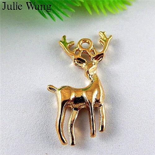 Julie Wang 20PCS KC Glod Deers Alloy Charms Pendant DIY Bracelet Necklace Deco Findings Jewelry Making Metal Accessory