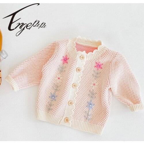 Engepapa Hand Embroidery Knitted Cardigan Jacket Toddler Baby Girls Long Sleeve Cardigan Newborn Baby Girl Sweater Coat