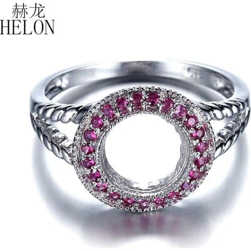 HELON 7.5mm Round Cut Solid 14K White Gold 0.2ct Genuine Natural Ruby Art Deco Fine Jewelry Engagement Wedding Semi Mount Ring