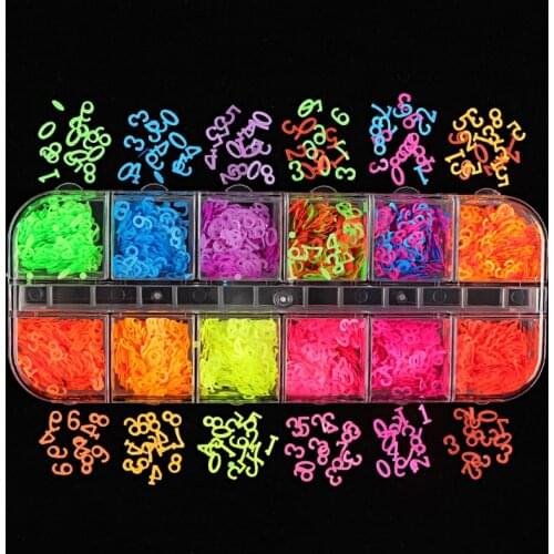 1Box Colorful Digital Number Glitter Flakes Fluorescence Sequins Box for Epoxy Resin Mold Clay Slime Filler Making Jewelry DIY