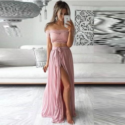 Summer Style Sexy High Slit Skirts Women A Line Floor Length Maxi Skirt Personalized Pleated Chiffon Long Skirt