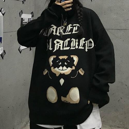 Trendy Ins WomenS Knitted Sweater Retro Thick Punk Style Pullover Men And Women Dark Cartoon Pattern Jacquard Loose Sweater y2k