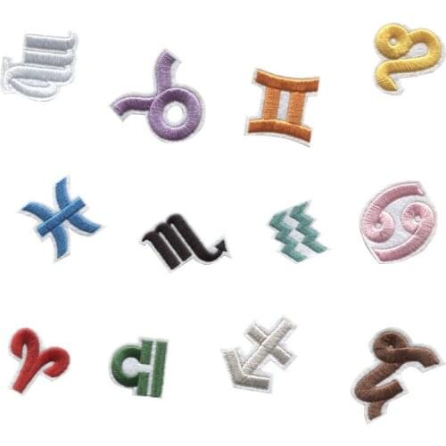 50pcs/Lot Embroidery Patches Letters Clothing Decoration Accessories 12 Constellations Diy Iron Heat Transfer Applique