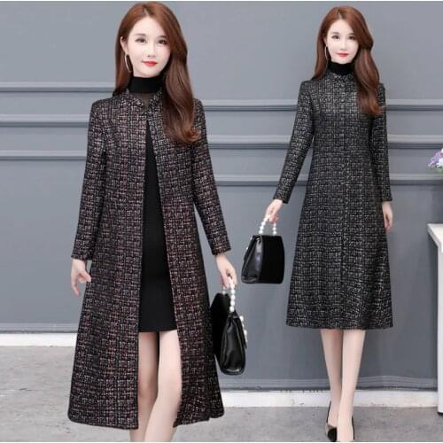 New Middle age clothing high quality Lattice Windbreaker coat female Autumn women Suede trench coats long Ladies coats 5XL 6XL
