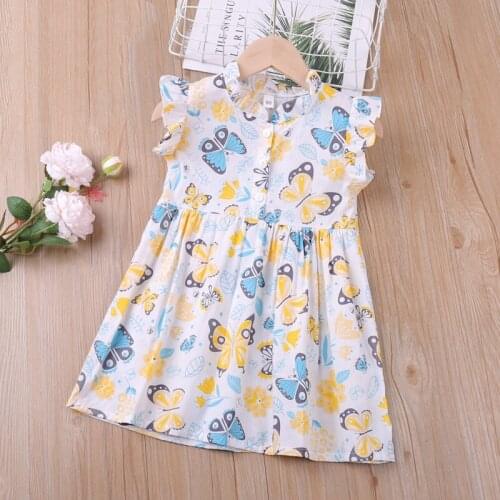 Dress 2021 New Summer Childrens Dresses Butterfly Print Sundress Girl Clothing Kids Clothes Children Clothes Dress For Girls