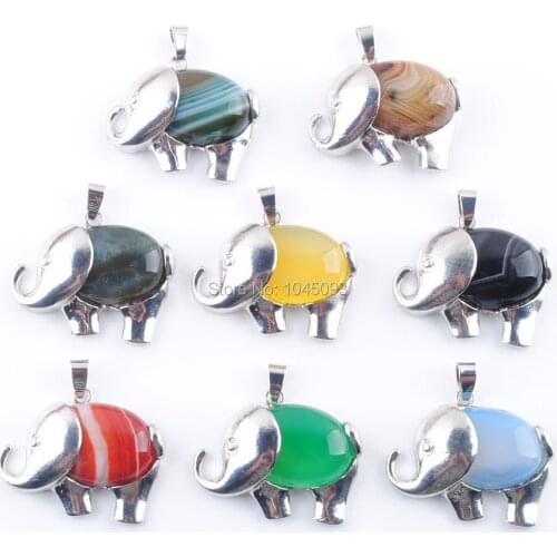 10Pcs Random Mixed Natural Stone Algae Agates Gift Chakra Jewelry Energy Cute Elephant Pendulum Pendants For Necklace QBN368