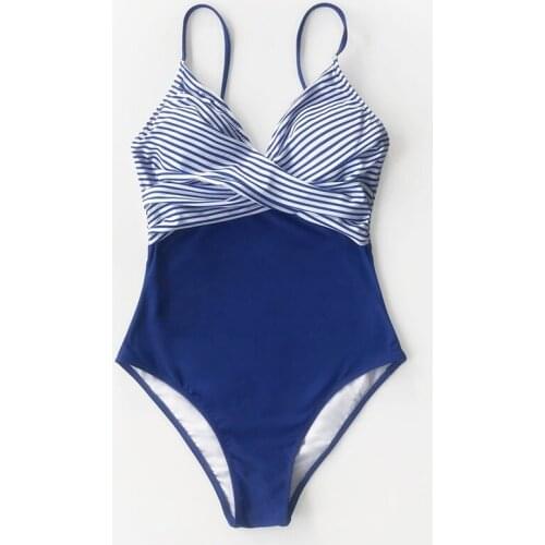 Striped Swimsuit One-piece Womens Twist Bathing Suit 2021 Female Vintage Retro Padded 1 Piece Bodysuit Plus Size Swim XL XXL