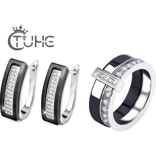 Amazing Elegant Exquisite Luxury Design Ceramic Jewelry Set For Knowledge Women New Fashion U Ben Stud Earring Rings Set