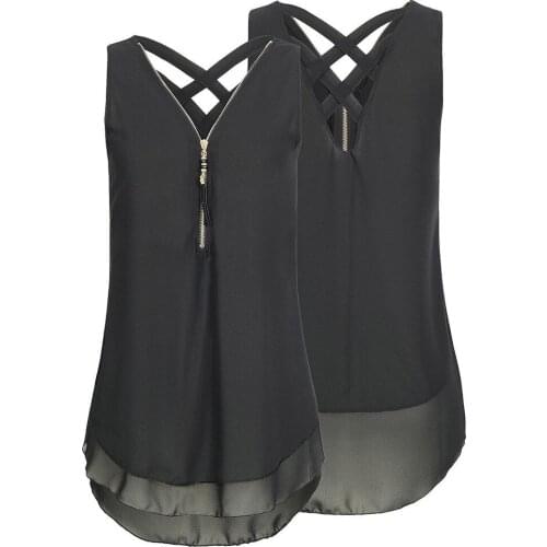Plus Size Summer Tops Women Loose Sleeveless Tank Top Cross Back Hem Layed Zipper V-neck T Shirts Top 5xl Camisetas De Mujer