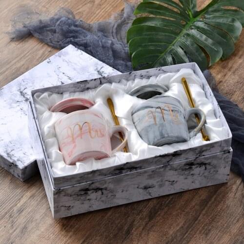 Luxury 3 Colours Gold Edge Mr Mrs Ceramic Marble Coffee Mug Cup Wedding Bridal Couples Lovers Gifts Mug Porcelain Milk Tea Cup