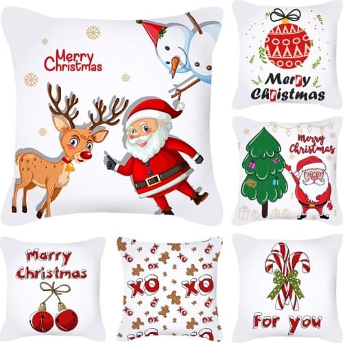 45x45cm Christmas Cushion Cover Merry Christmas Throw Pillowcase Polyester Peachskin Pillow Cover Xmas Sofa Decoration Ornaments