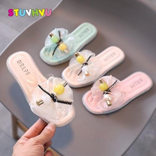 Toddler Girl Slippers Summer Children Shoes Lace Bow Princess Girls Sandals Transparent Flip Flops Soft Bottom Slip Kids Shoes