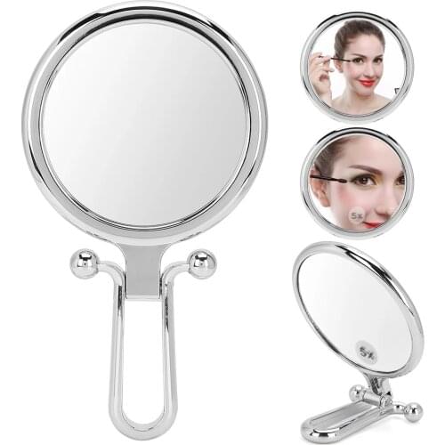 5X Magnifying Folding Adjustable Cosmetic Mirror Double-Sided Makeup Mirror (Silver)