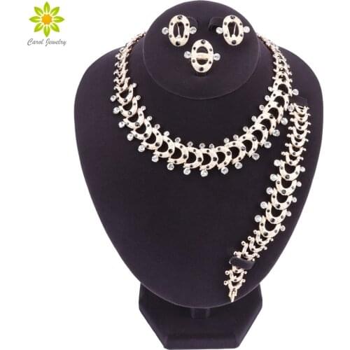 Wedding African Beads Jewelry Sets Band Gold-color Bridal Necklace Earring Set Nigerian Jewelry Set for Women