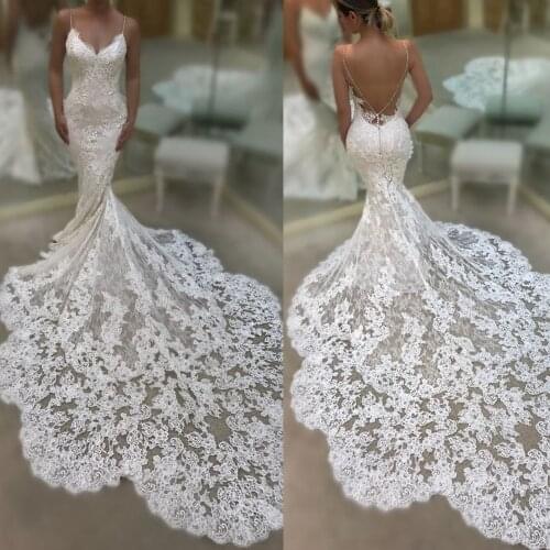 Mermaid wedding dresses 2019 sweetheart neckline lace appliques backless fishtail bridal dresses gowns lace