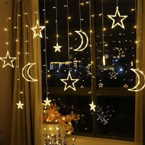 LED Curtain Light Star Moon Window Lights Waterproof Home Decor Light String for Bedroom Living Room outdoor and indoor