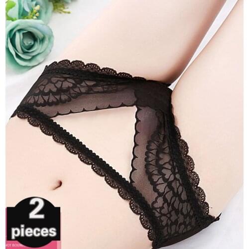 2 pcs Womens underpants Sexy lingerie mid-waist Female underwear transparent thong Lace underwear Womens shorts underpants