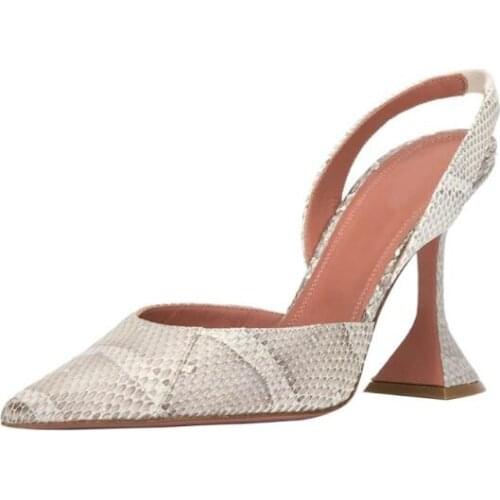 Dipsloot Sexy Leopard Python White Silk Pointed Toe Pumps Ladys Shallow 9 cm Heels Elastic Band Slingback Party Pumps Shoes