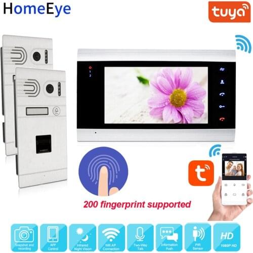 TuyaSmart App Remote Unlock WiFi IP Video Door Phone 1080P HD Video Intercom Fingerprint Home Access Control System for 2 Doors