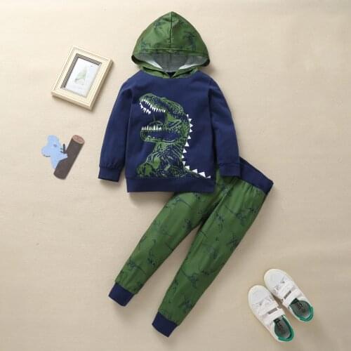 2021 New 1-6Y Autumn Winter Lovely Toddler Baby Girls Clothes Sets 2PCS Dinosaur Sport Cotton Hooded Pullover Black Tops+Pants