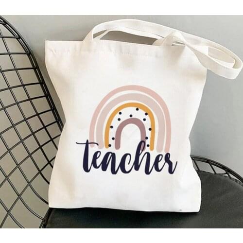 2021 Supplies Rainbow Teacher Printed Tote Bag women Harajuku shopper Funny handbag girl Shoulder shopping Lady gift Canvas Bag
