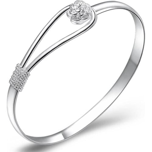 Fashion Style cute Plated Simple Rose Cherry Flower Carve Chain Cuff Bangle Bracelet For Women Simple Gift Jewelry